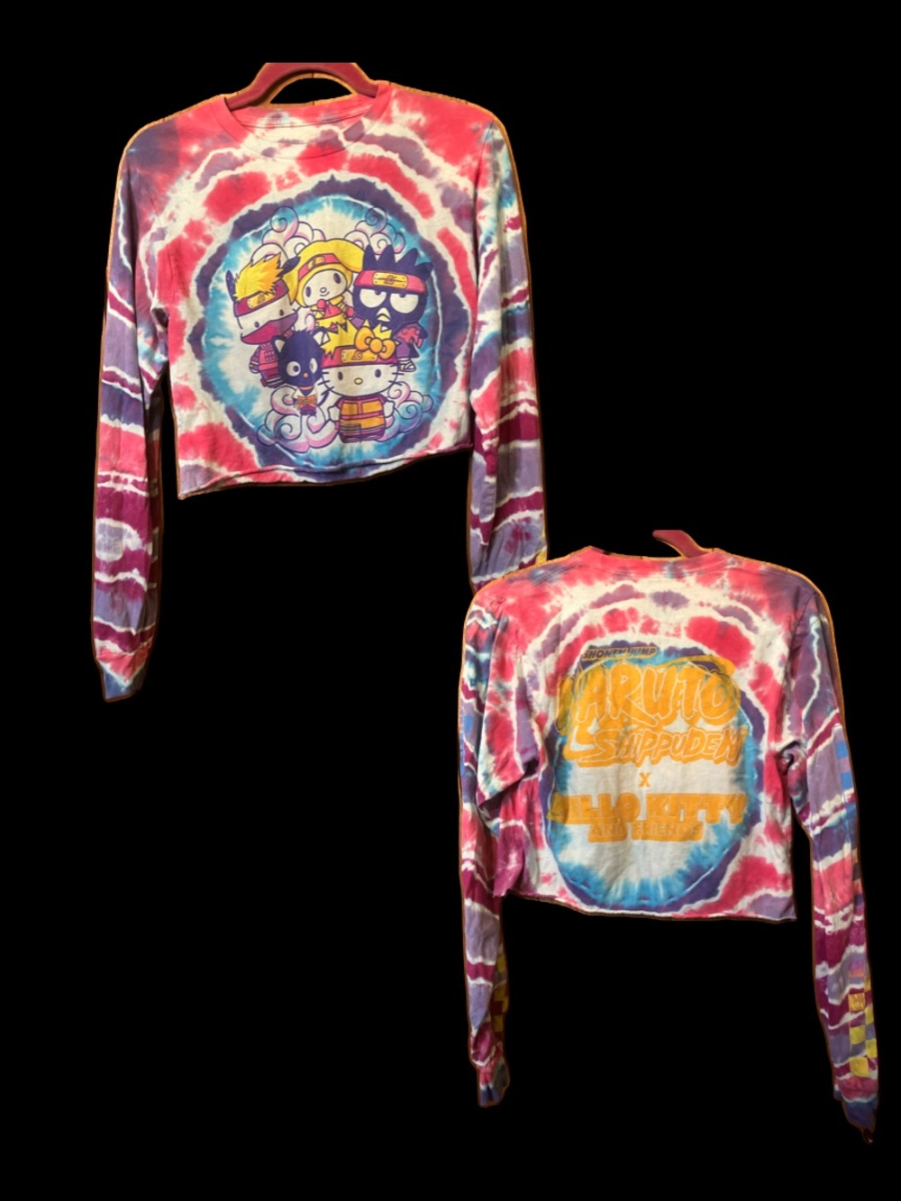 Hello Kitty x Naruto Tie-Dye Cropped Long Sleeve Top - Pink & Blue